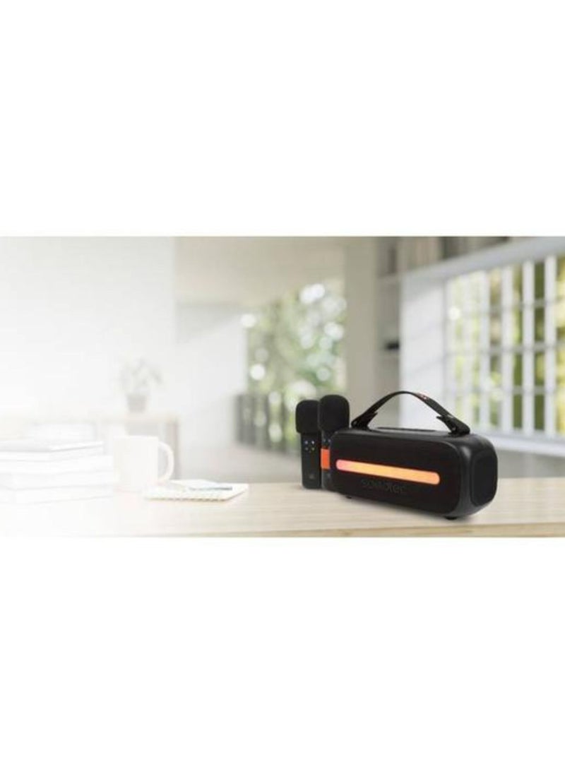 Soundtec 24W Bluetooth Speaker with Dual Wireless Microphone, Carrying Strap, Powerful Bass, FM Function, RGB Light - Black