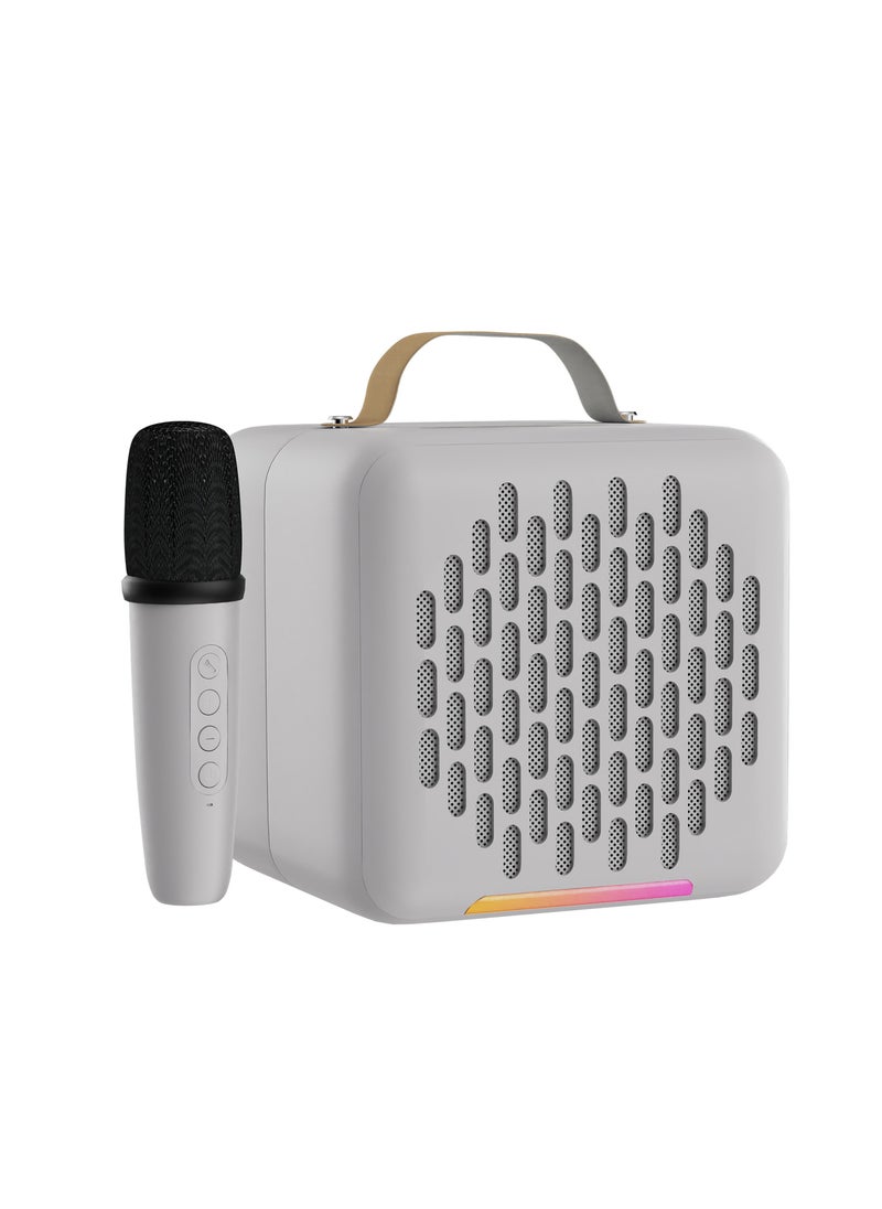 Rock Box Portable Bluetooth Speaker - Karaoke Speaker with Wireless Mic – Mini Party Speaker with Colorful Lights, 10W HD Sound, 8H Playtime, Bluetooth 5.4, TF/USB/AUX Support – for Home, Outdoor, Travel & Kids (White)