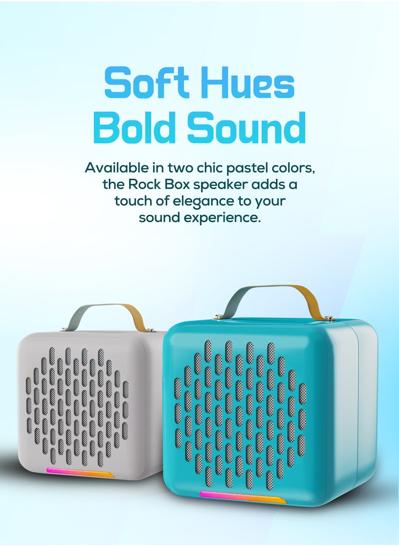 Rock Box Portable Bluetooth Speaker - Karaoke Speaker with Wireless Mic – Mini Party Speaker with Colorful Lights, 10W HD Sound, 8H Playtime, Bluetooth 5.4, TF/USB/AUX Support – for Home, Outdoor, Travel & Kids (White)