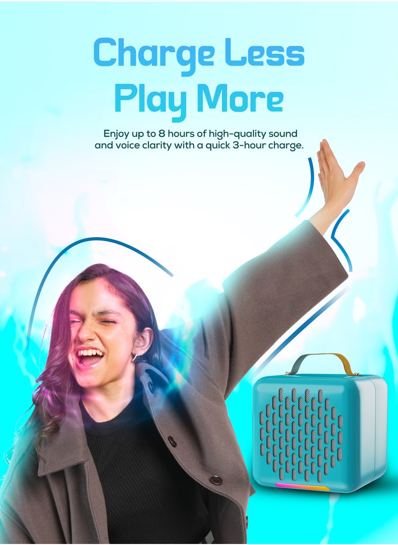 Rock Box Portable Bluetooth Speaker - Karaoke Speaker with Wireless Mic – Mini Party Speaker with Colorful Lights, 10W HD Sound, 8H Playtime, Bluetooth 5.4, TF/USB/AUX Support – for Home, Outdoor, Travel & Kids (White)