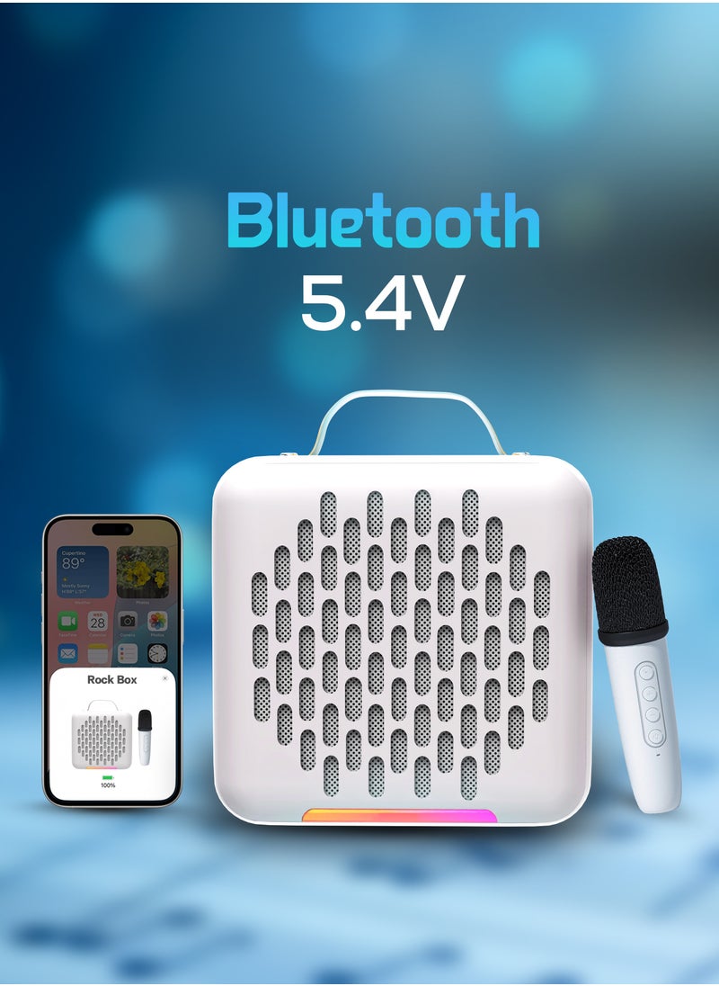 Rock Box Portable Bluetooth Speaker - Karaoke Speaker with Wireless Mic – Mini Party Speaker with Colorful Lights, 10W HD Sound, 8H Playtime, Bluetooth 5.4, TF/USB/AUX Support – for Home, Outdoor, Travel & Kids (Blue)