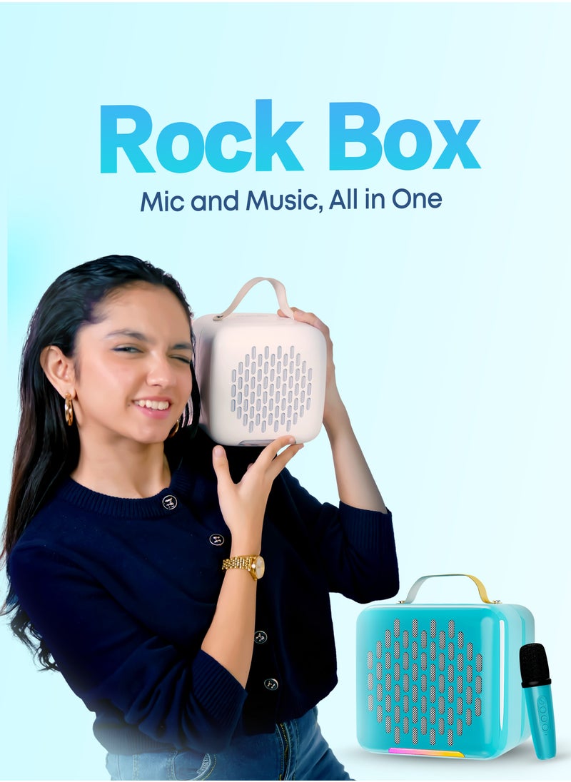 Rock Box Portable Bluetooth Speaker - Karaoke Speaker with Wireless Mic – Mini Party Speaker with Colorful Lights, 10W HD Sound, 8H Playtime, Bluetooth 5.4, TF/USB/AUX Support – for Home, Outdoor, Travel & Kids (Blue)