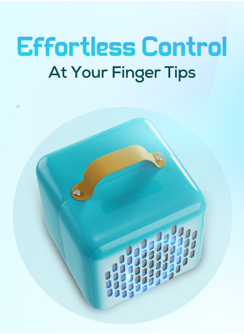 Rock Box Portable Bluetooth Speaker - Karaoke Speaker with Wireless Mic – Mini Party Speaker with Colorful Lights, 10W HD Sound, 8H Playtime, Bluetooth 5.4, TF/USB/AUX Support – for Home, Outdoor, Travel & Kids (Blue)