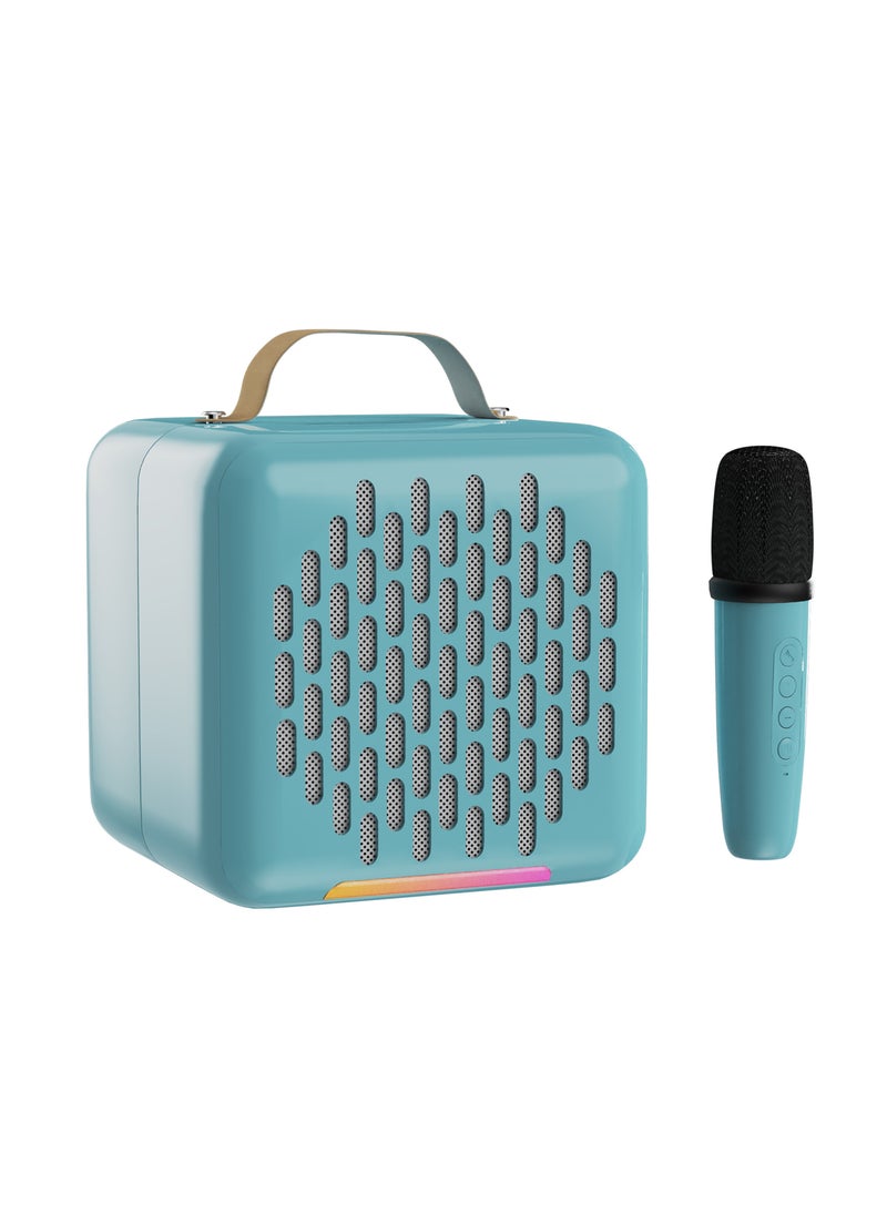Rock Box Portable Bluetooth Speaker - Karaoke Speaker with Wireless Mic – Mini Party Speaker with Colorful Lights, 10W HD Sound, 8H Playtime, Bluetooth 5.4, TF/USB/AUX Support – for Home, Outdoor, Travel & Kids (Blue)