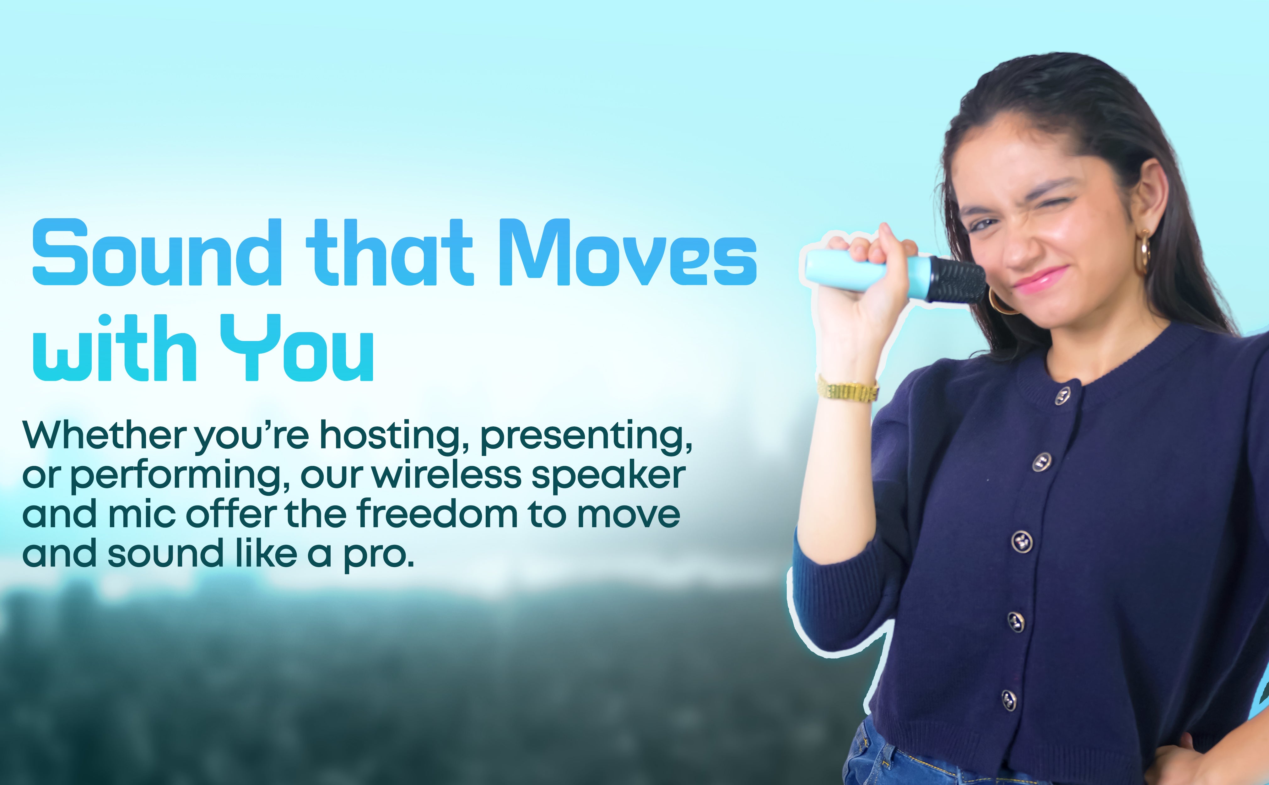 Rock Box Portable Bluetooth Speaker - Karaoke Speaker with Wireless Mic – Mini Party Speaker with Colorful Lights, 10W HD Sound, 8H Playtime, Bluetooth 5.4, TF/USB/AUX Support – for Home, Outdoor, Travel & Kids (Blue)