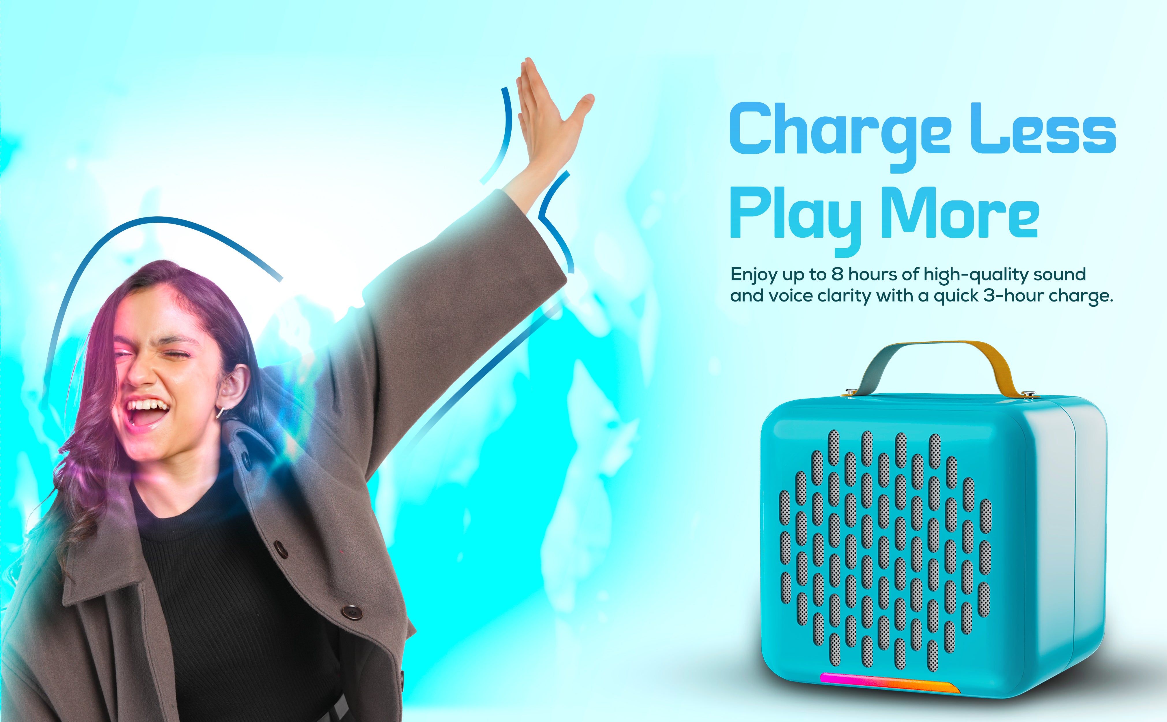 Rock Box Portable Bluetooth Speaker - Karaoke Speaker with Wireless Mic – Mini Party Speaker with Colorful Lights, 10W HD Sound, 8H Playtime, Bluetooth 5.4, TF/USB/AUX Support – for Home, Outdoor, Travel & Kids (Blue)