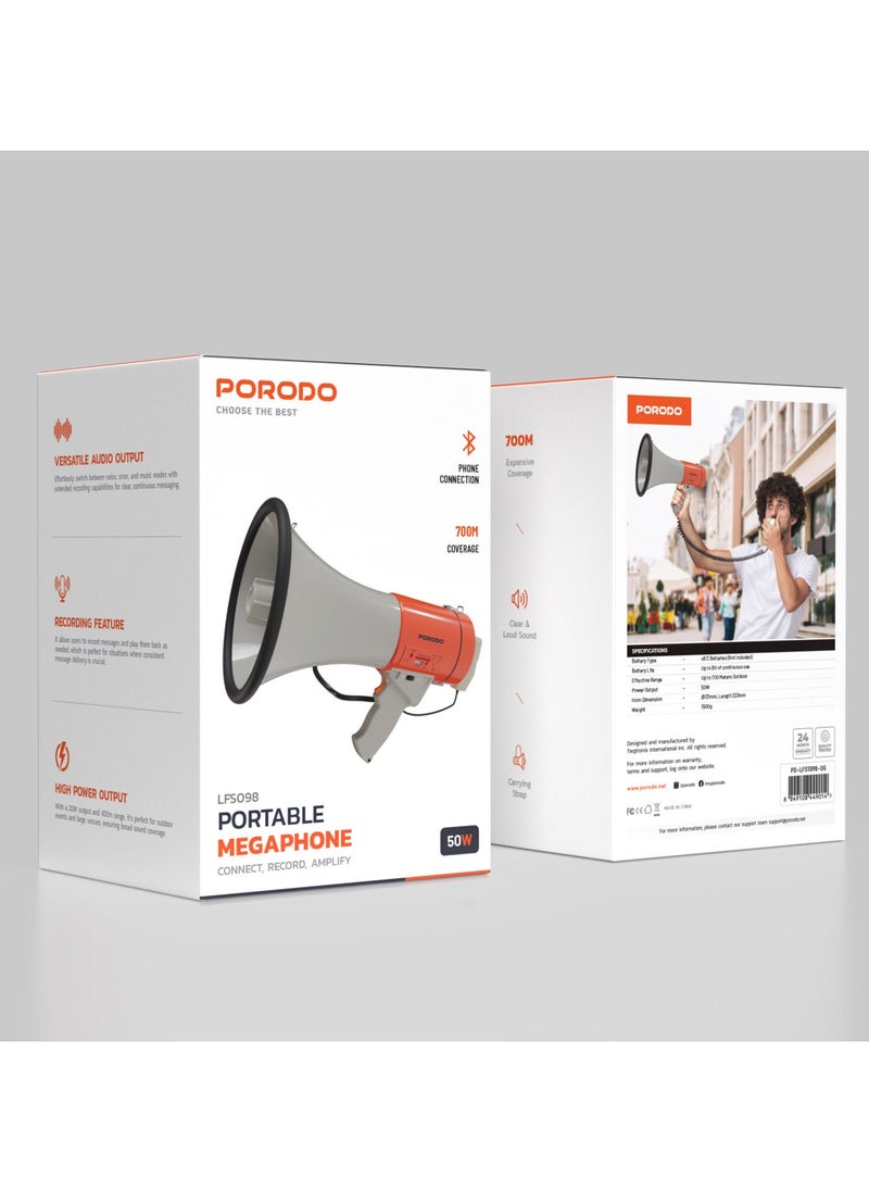 Portable Megaphone / Bluetooth Phone Connection/ Record / Amplify / Clear & Load Sound / for Outdoor events/Sports Activities/Public Speaking - Orange