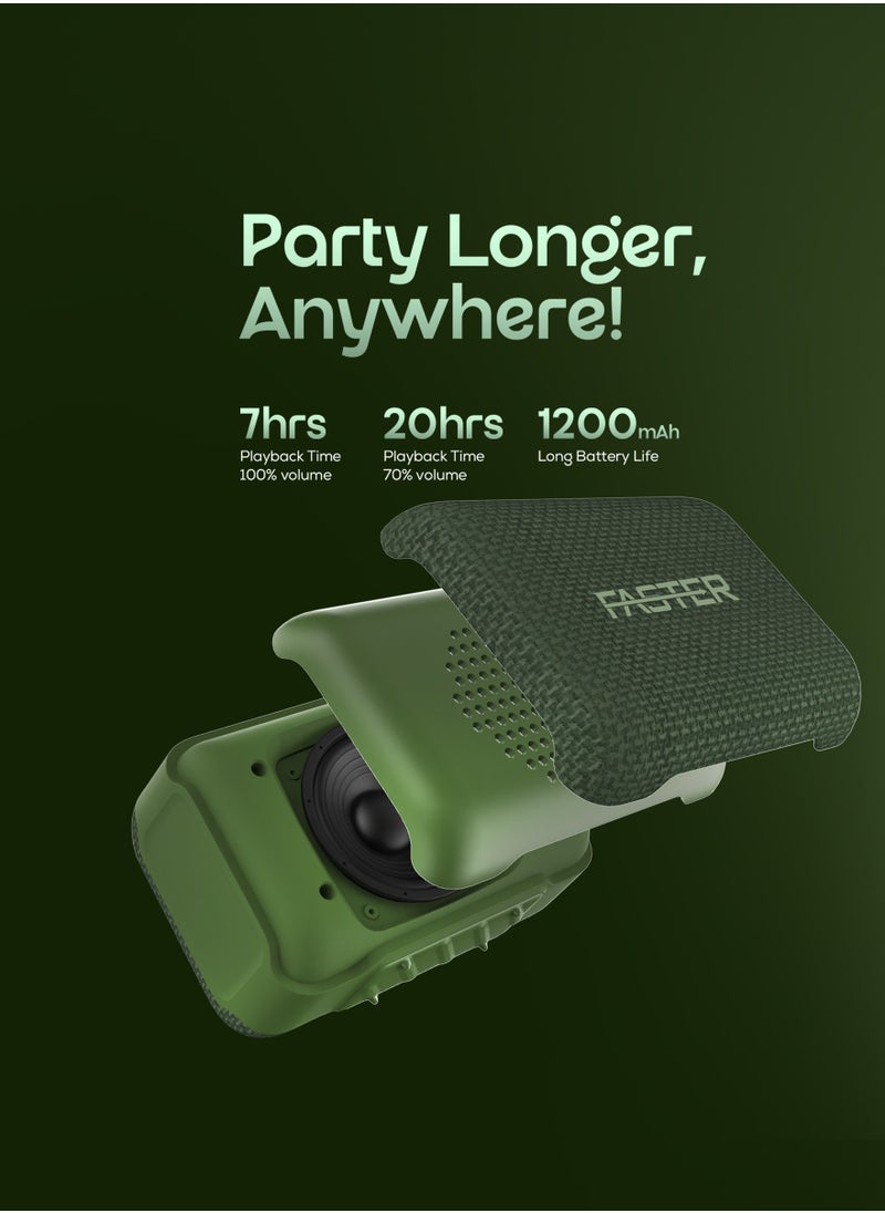 BoomX Portable Bluetooth Speaker - Mini Party Speaker with Stereo Sound, 5W HD Sound, 20 Hours Playtime, Bluetooth 5.4, USB/AUX Support, IPX4 Water Resistant Pocket Speaker - for Home, Outdoor, Travel & Kids (Green)