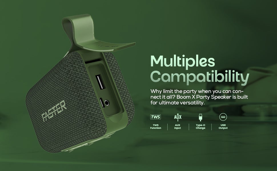 BoomX Portable Bluetooth Speaker - Mini Party Speaker with Stereo Sound, 5W HD Sound, 20 Hours Playtime, Bluetooth 5.4, USB/AUX Support, IPX4 Water Resistant Pocket Speaker - for Home, Outdoor, Travel & Kids (Green)