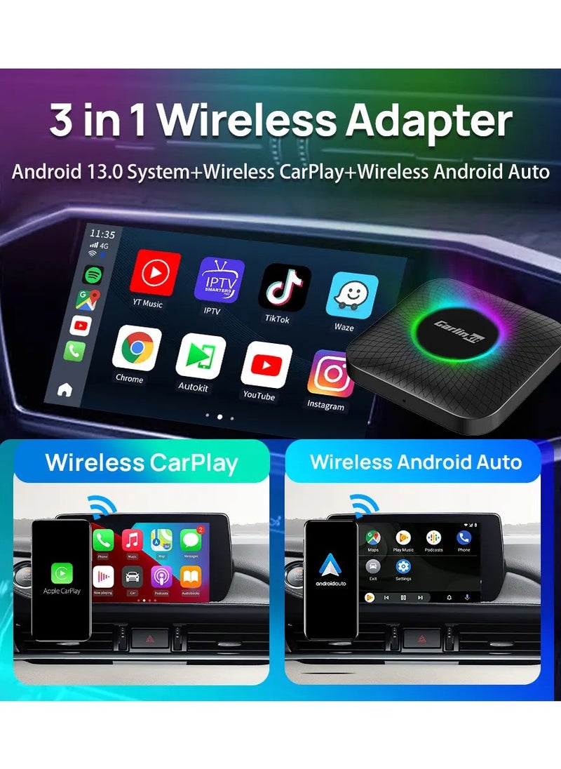 CarPlay Ai Box Android 13.0 with LED Light for Car(4+64GB)