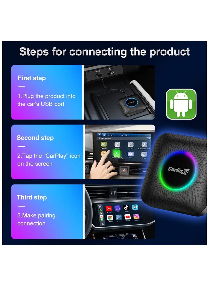 CarPlay Ai Box Android 13.0 with LED Light for Car(4+64GB)