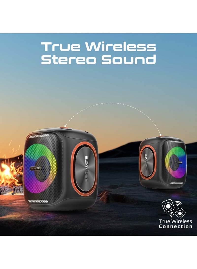 Portable Hi-Fi TWS Speaker With High-Fidelity Audio, Stunning RGB Light Modes, Long 6-Hour Playtime, Water-Resistant Build, Handy Phone Stand, Lightweight Design, and Universal Compatibility, Strike-40 Black