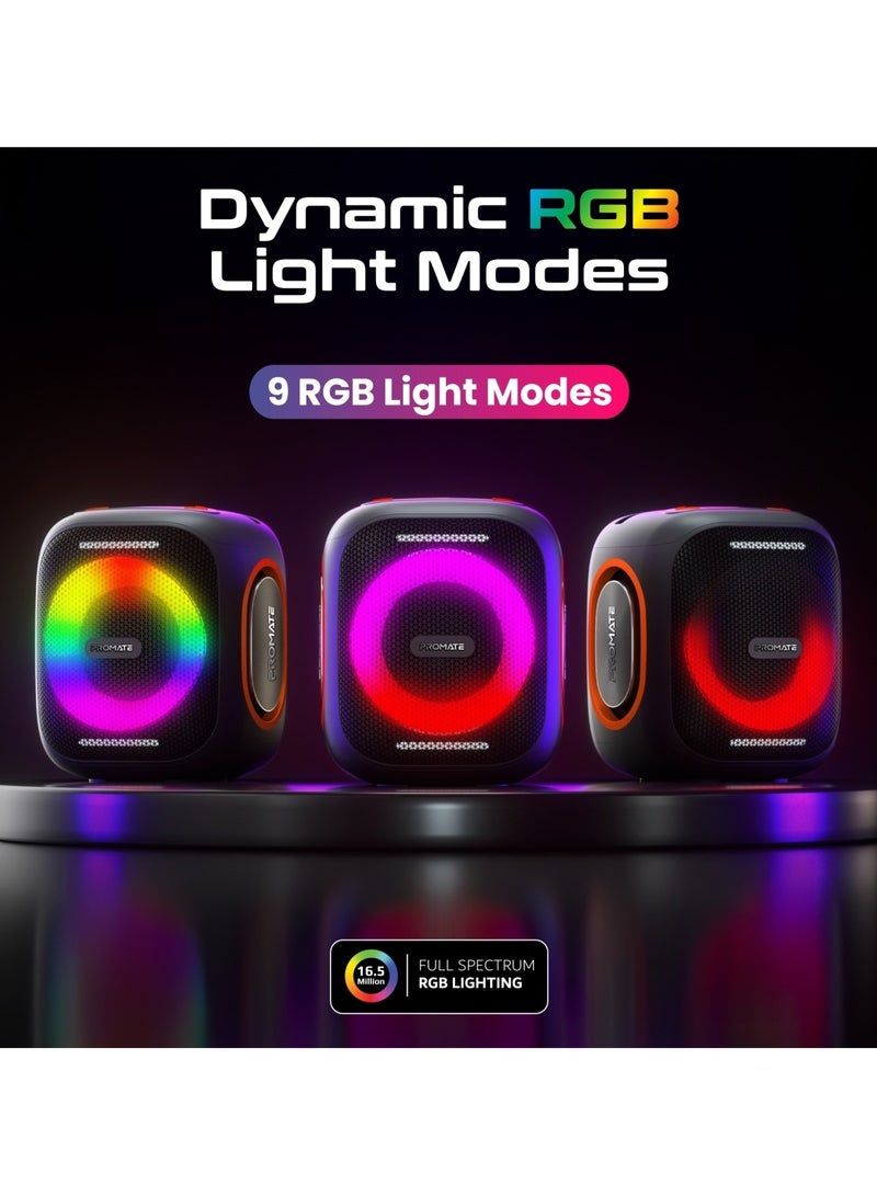 Portable Hi-Fi TWS Speaker With High-Fidelity Audio, Stunning RGB Light Modes, Long 6-Hour Playtime, Water-Resistant Build, Handy Phone Stand, Lightweight Design, and Universal Compatibility, Strike-40 Black