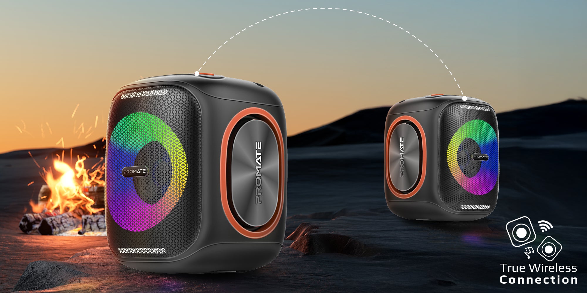 Portable Hi-Fi TWS Speaker With High-Fidelity Audio, Stunning RGB Light Modes, Long 6-Hour Playtime, Water-Resistant Build, Handy Phone Stand, Lightweight Design, and Universal Compatibility, Strike-40 Black