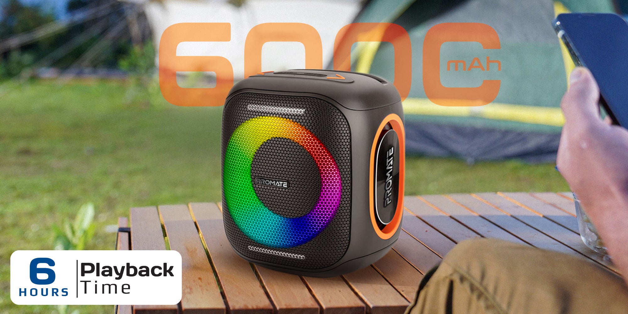 Portable Hi-Fi TWS Speaker With High-Fidelity Audio, Stunning RGB Light Modes, Long 6-Hour Playtime, Water-Resistant Build, Handy Phone Stand, Lightweight Design, and Universal Compatibility, Strike-40 Black