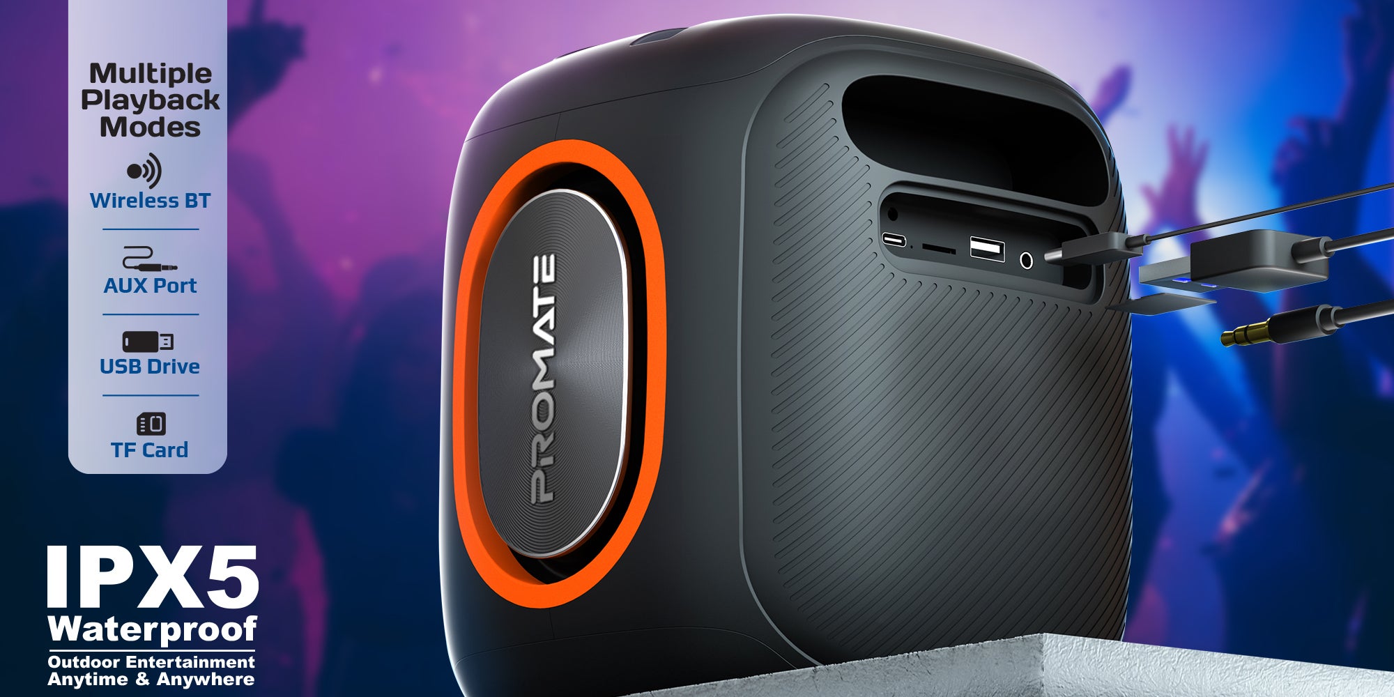 Portable Hi-Fi TWS Speaker With High-Fidelity Audio, Stunning RGB Light Modes, Long 6-Hour Playtime, Water-Resistant Build, Handy Phone Stand, Lightweight Design, and Universal Compatibility, Strike-40 Black