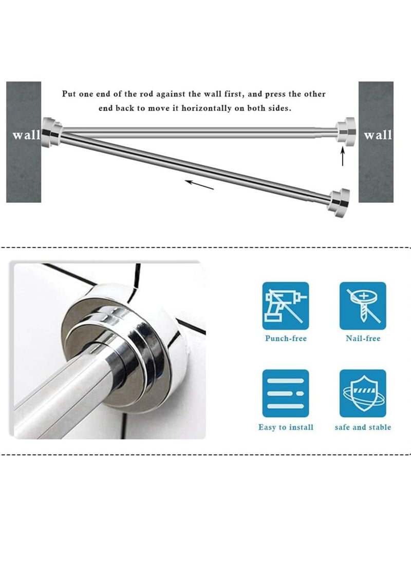 Extendable Clothes Rail, 50-85cm Stainless Steel Extendable Clothes Rail, No Drilling Shower Curtain Rail for Bathroom, Kitchen, Closet, Hanging Pole No Tool Require