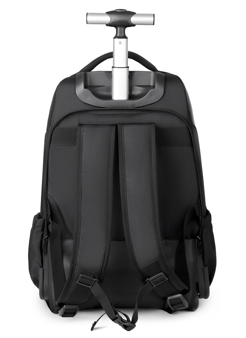 Skycare Carry On Rolling Laptop Backpack Underseat Multi-functional, 18 inch Lightweight Overnight Suitcase with Smooth Wheels for Travel Business (Black)