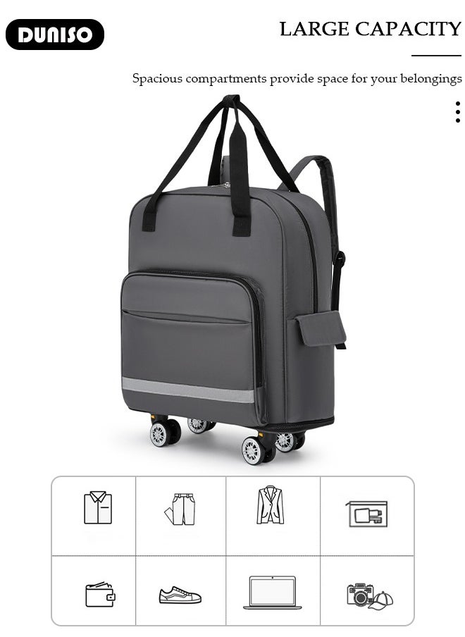 Rolling Duffel Bag with Wheels, Foldable Expandable Luggage Bag with Reflective strips, Lightweight Carry on Bag for Men and Women, Family Suitcase with Shoulder Straps and Detachable Wheels for Travel Sports Camping