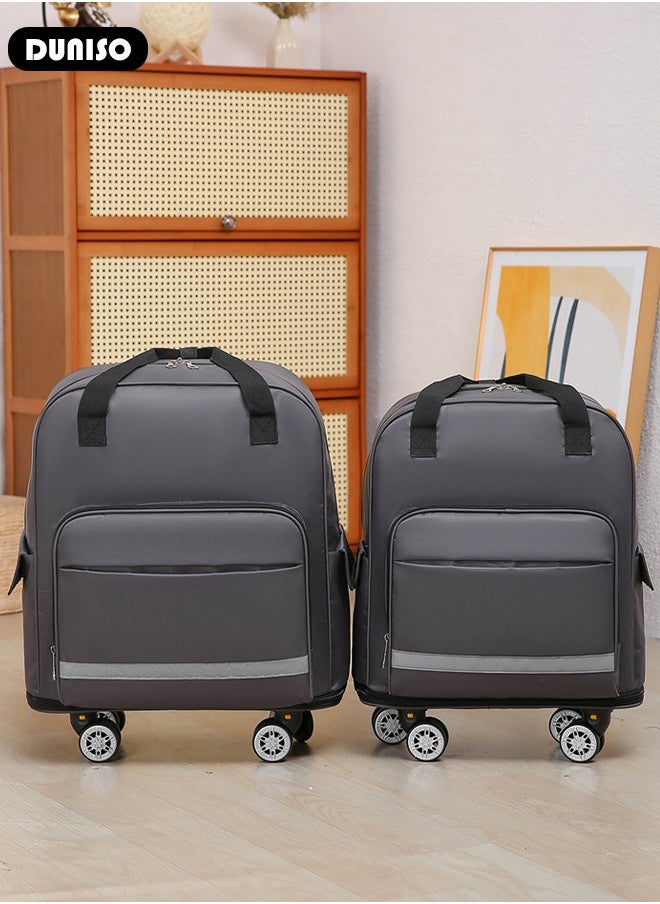 Rolling Duffel Bag with Wheels, Foldable Expandable Luggage Bag with Reflective strips, Lightweight Carry on Bag for Men and Women, Family Suitcase with Shoulder Straps and Detachable Wheels for Travel Sports Camping