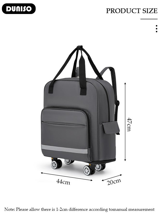 Rolling Duffel Bag with Wheels, Foldable Expandable Luggage Bag with Reflective strips, Lightweight Carry on Bag for Men and Women, Family Suitcase with Shoulder Straps and Detachable Wheels for Travel Sports Camping