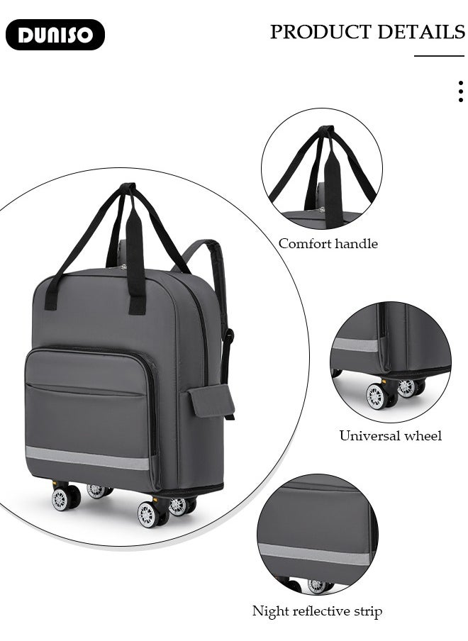 Rolling Duffel Bag with Wheels, Foldable Expandable Luggage Bag with Reflective strips, Lightweight Carry on Bag for Men and Women, Family Suitcase with Shoulder Straps and Detachable Wheels for Travel Sports Camping
