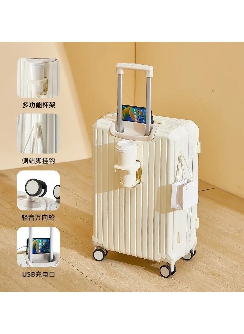 New multifunctional suitcase, large capacity trolley case, boarding case, high-looking silent password case (white 26 inches)