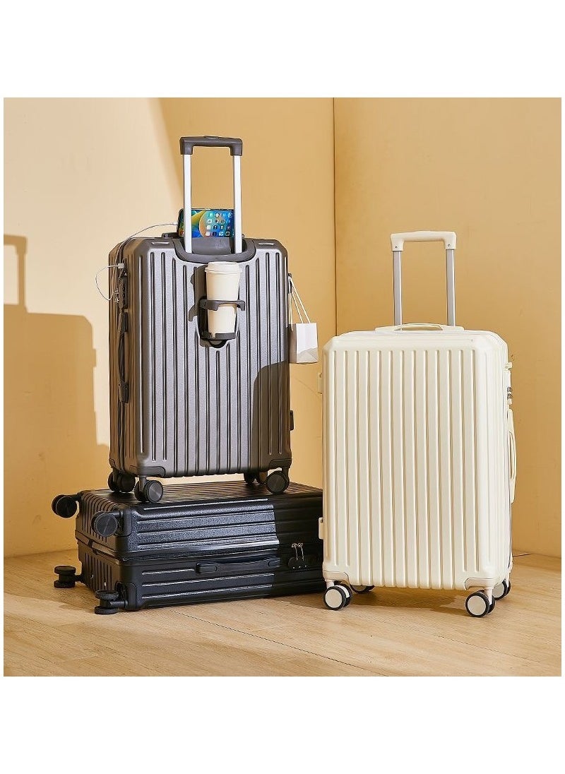 New multifunctional suitcase, large capacity trolley case, boarding case, high-looking silent password case (white 26 inches)