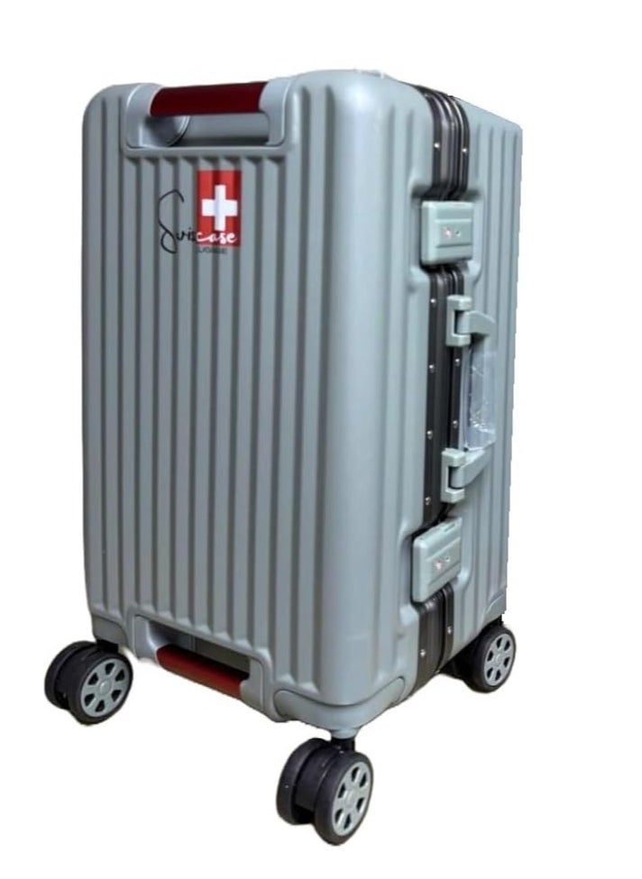 SWISSCASE Carry On Luggage, Hardshell Two-Sided Handle PC, 20 Inches with Double Spinner Wheels, Aluminium Frame, BTL-E045 Grey