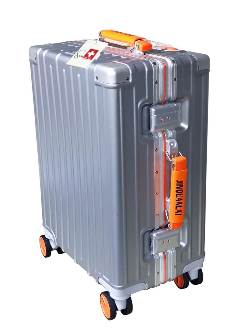 SWISSCASE Luggage, Hardshell waterproof PC 24 Inches with Double Spinner Wheels, TSA Lock, Aluminium Frame, Lightweight E039, Silver