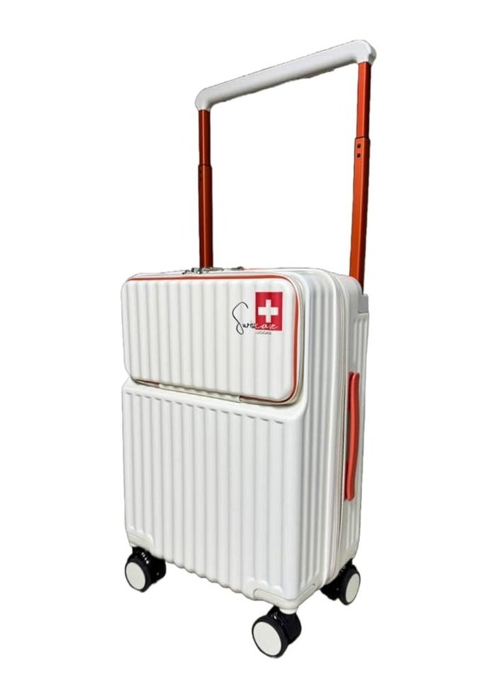 SWISSCASE 20 Inch Hardside Carry On Luggage With Built-In TSA Lock, Cup Holder, USB Port, SY0016 White