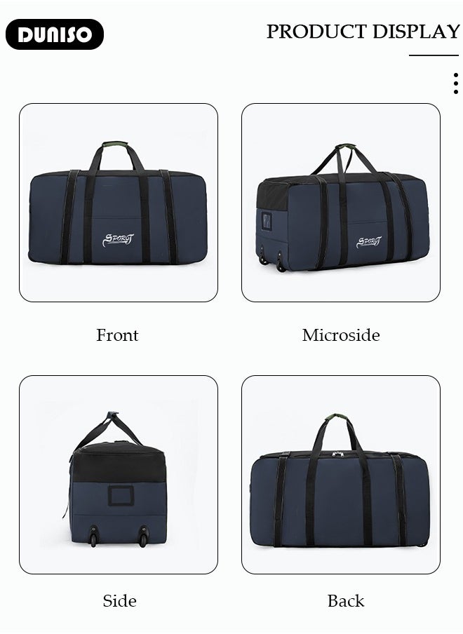 Rolling Duffel Bag with Wheels, Collapsible Rolling Duffel Bag with Telescoping Handle, Large Capacity Waterproof Carry On Bag,Multiple Compartments Duffle Bag Trolley with Lacing for Moving, Camping, Travel, Hiking, School