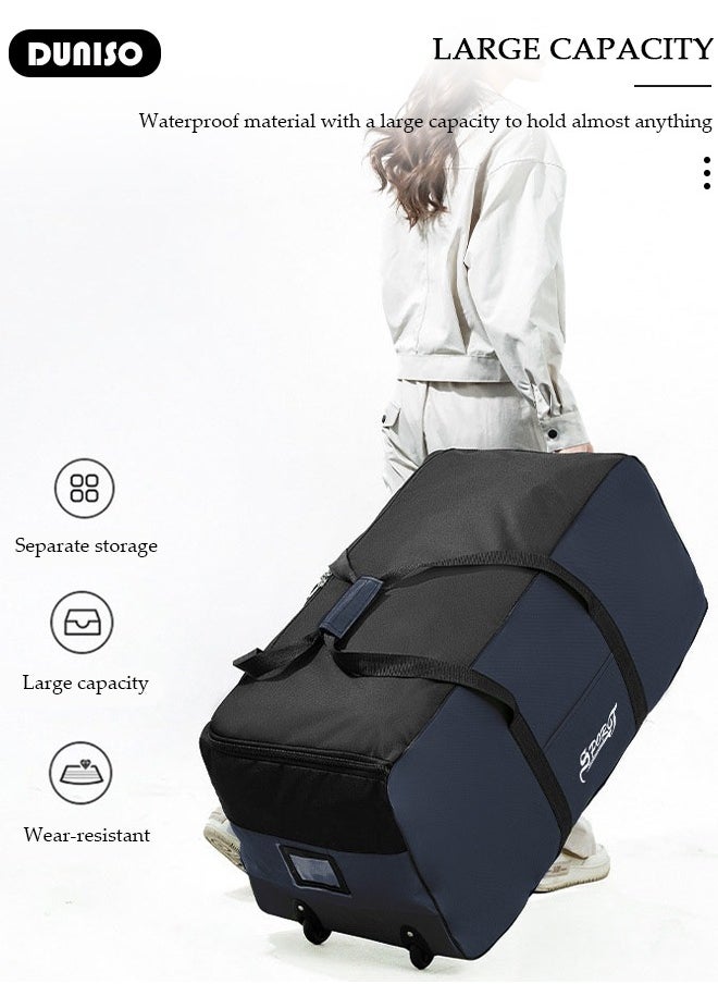 Rolling Duffel Bag with Wheels, Collapsible Rolling Duffel Bag with Telescoping Handle, Large Capacity Waterproof Carry On Bag,Multiple Compartments Duffle Bag Trolley with Lacing for Moving, Camping, Travel, Hiking, School