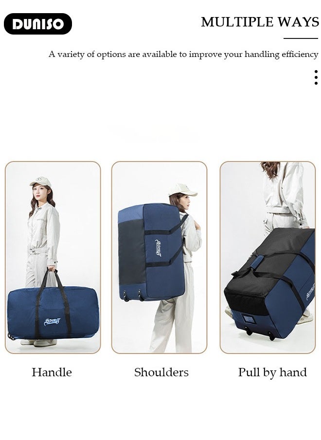 Rolling Duffel Bag with Wheels, Collapsible Rolling Duffel Bag with Telescoping Handle, Large Capacity Waterproof Carry On Bag,Multiple Compartments Duffle Bag Trolley with Lacing for Moving, Camping, Travel, Hiking, School