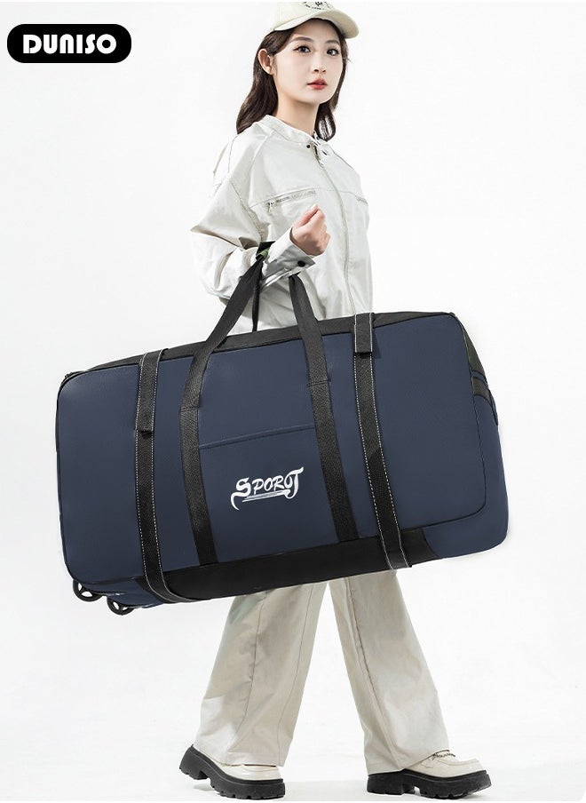 Rolling Duffel Bag with Wheels, Collapsible Rolling Duffel Bag with Telescoping Handle, Large Capacity Waterproof Carry On Bag,Multiple Compartments Duffle Bag Trolley with Lacing for Moving, Camping, Travel, Hiking, School
