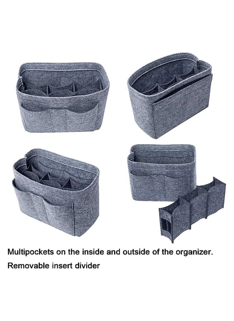 XL Gray Felt Purse Organizer Multi Pocket Travel Bag Insert for Women Tote Hobo Storage Divider