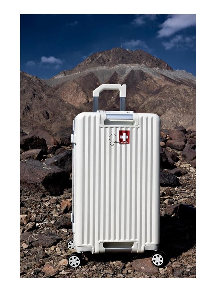 SWISSCASE Luggage, Hardshell Two-Sided Handle PC, 24 Inches with Double Spinner Wheels, Aluminium Frame, BTL-E045 White