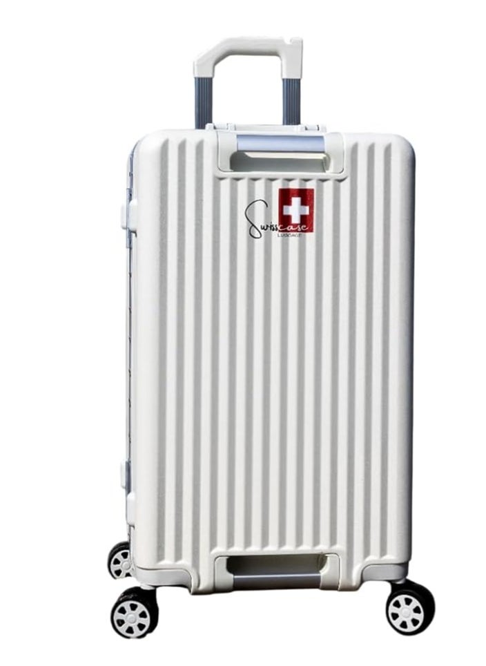 SWISSCASE Luggage, Hardshell Two-Sided Handle PC, 24 Inches with Double Spinner Wheels, Aluminium Frame, BTL-E045 White