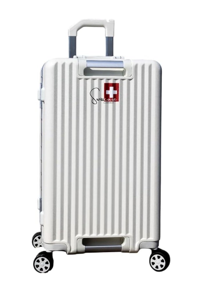 SWISSCASE Carry On Luggage, Hardshell Two-Sided Handle PC, 20 Inches, Aluminium Frame, Double Spinner Wheels, White BTL-E045