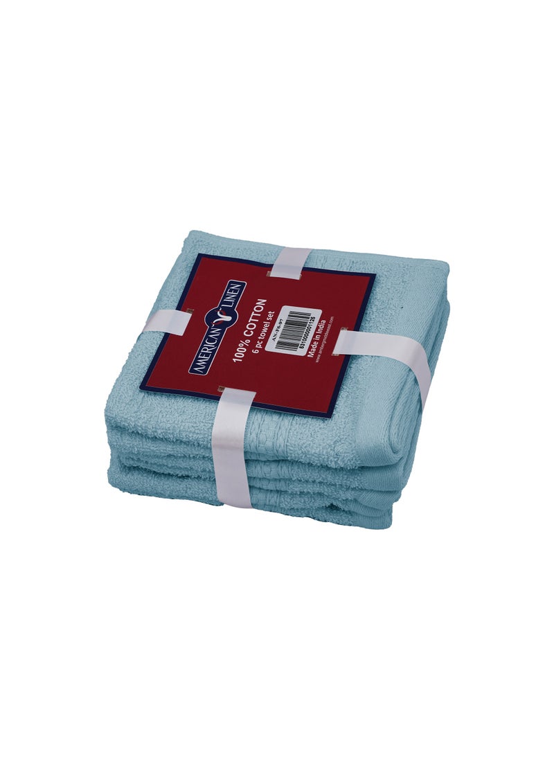 100% Cotton 6 Pieces Face Towel Set Quick Dry Highly Absorbent, Size: 33 x 33 cm