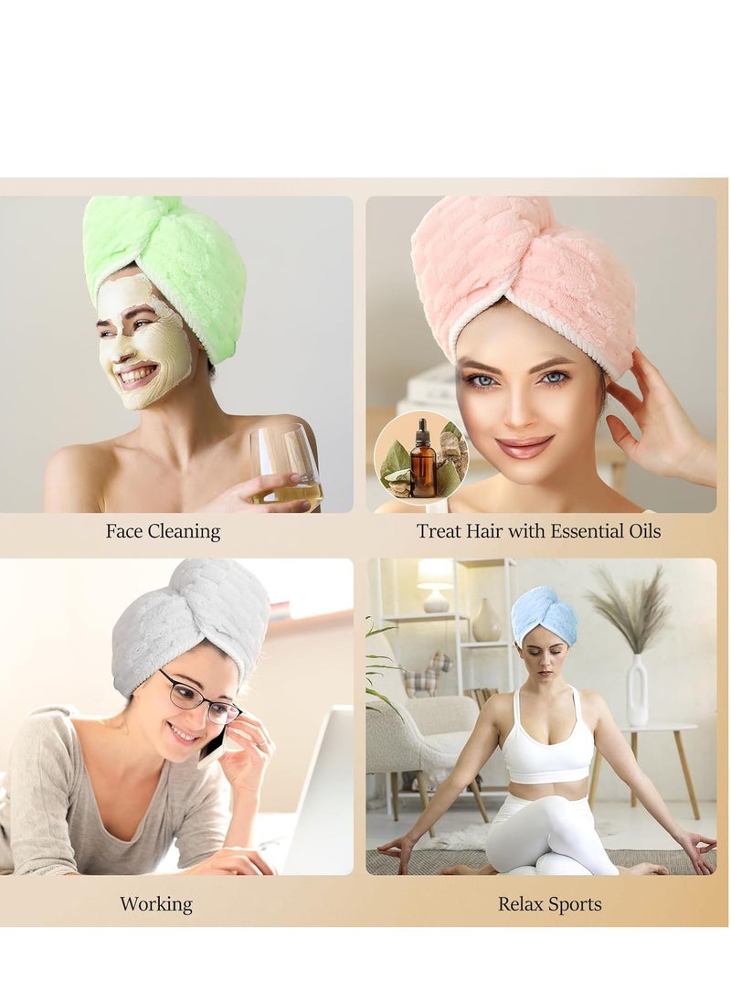 Microfiber Hair Towel, 4 Pcs Anti Frizz Hair Drying Towel for Girls Fast Drying, Hair Turban with Adjustable Button, Hair Towel Wrap for Women Wet Hair, Perfect for Home or Travel Use