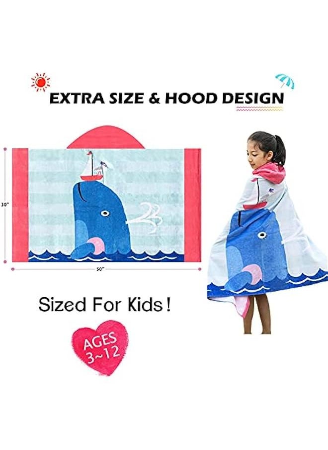 Large Dolphin Hooded Towel for Girls 3-12 Years - Cotton Beach Bath Wrap