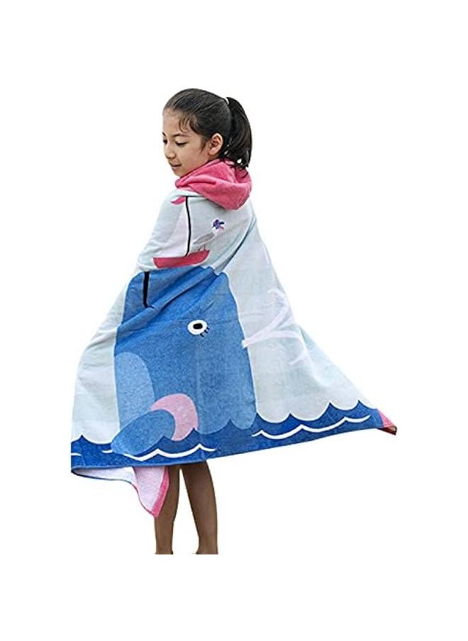 Large Dolphin Hooded Towel for Girls 3-12 Years - Cotton Beach Bath Wrap