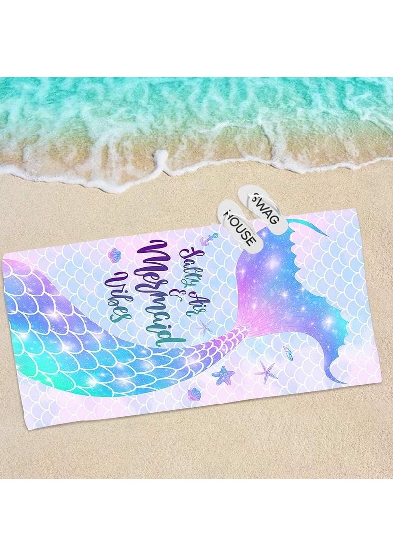 Tree Mermaid Beach Towel, Mermaid Tail Cute Microfiber Bath Towel for Girls, Mermaid Scales Sand Free Quick Dry Womens Travel Towels for Yoga Sports (80*160cm)