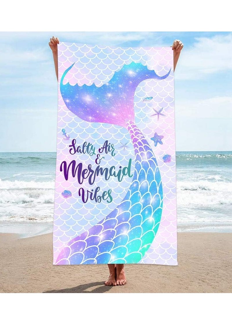 Tree Mermaid Beach Towel, Mermaid Tail Cute Microfiber Bath Towel for Girls, Mermaid Scales Sand Free Quick Dry Womens Travel Towels for Yoga Sports (80*160cm)