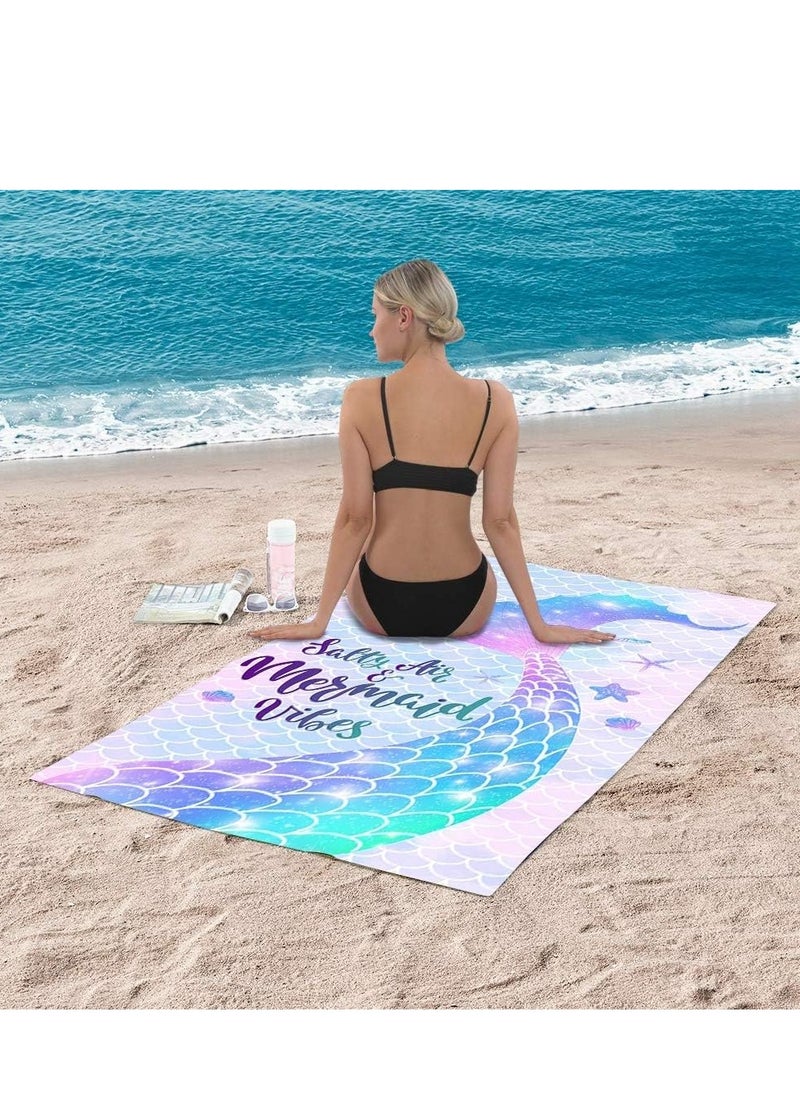 Tree Mermaid Beach Towel, Mermaid Tail Cute Microfiber Bath Towel for Girls, Mermaid Scales Sand Free Quick Dry Womens Travel Towels for Yoga Sports (80*160cm)