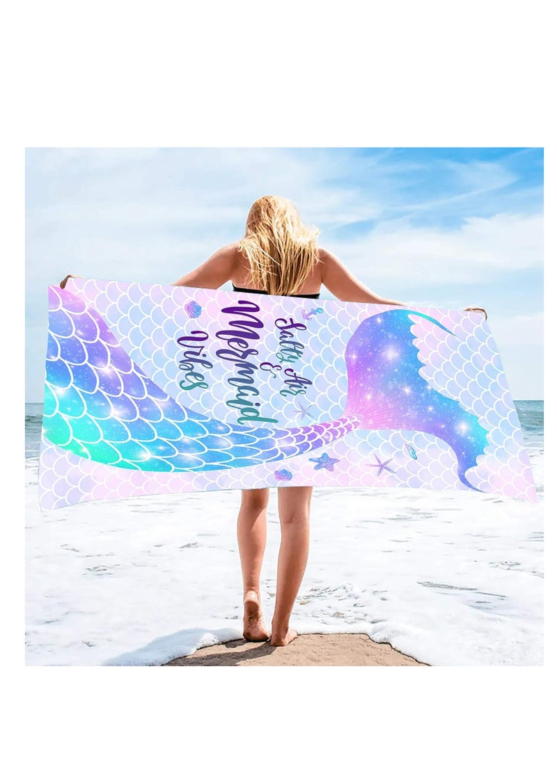 Tree Mermaid Beach Towel, Mermaid Tail Cute Microfiber Bath Towel for Girls, Mermaid Scales Sand Free Quick Dry Womens Travel Towels for Yoga Sports (80*160cm)