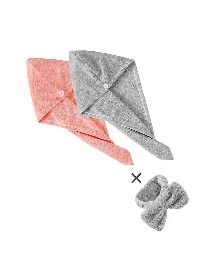 Microfiber Hair Towel Wrap Set - Microfiber Hair Towel for Drying Curly, Long & Thick Hair with Makeup Headband for Women