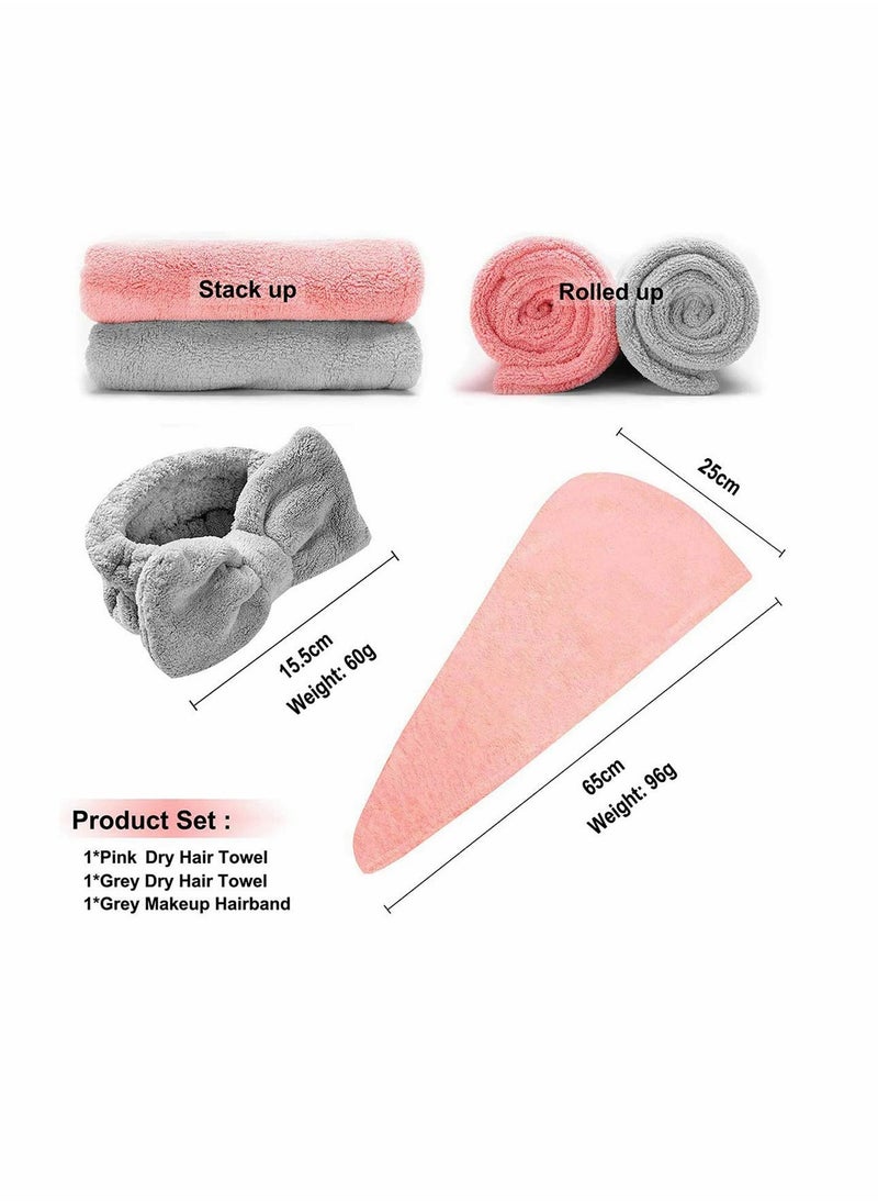 Microfiber Hair Towel Wrap Set - Microfiber Hair Towel for Drying Curly, Long & Thick Hair with Makeup Headband for Women
