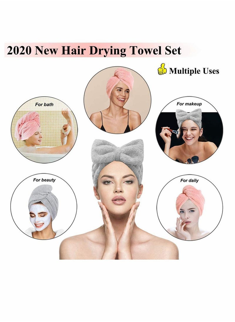 Microfiber Hair Towel Wrap Set - Microfiber Hair Towel for Drying Curly, Long & Thick Hair with Makeup Headband for Women